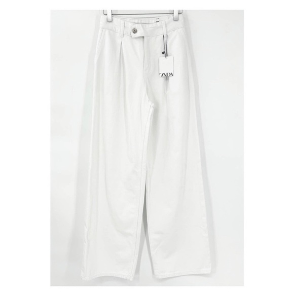 NWT ZARA Wide Leg Jeans 0 White - Picture 3 of 8